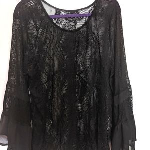 Vintage black stretch lace tuning top
